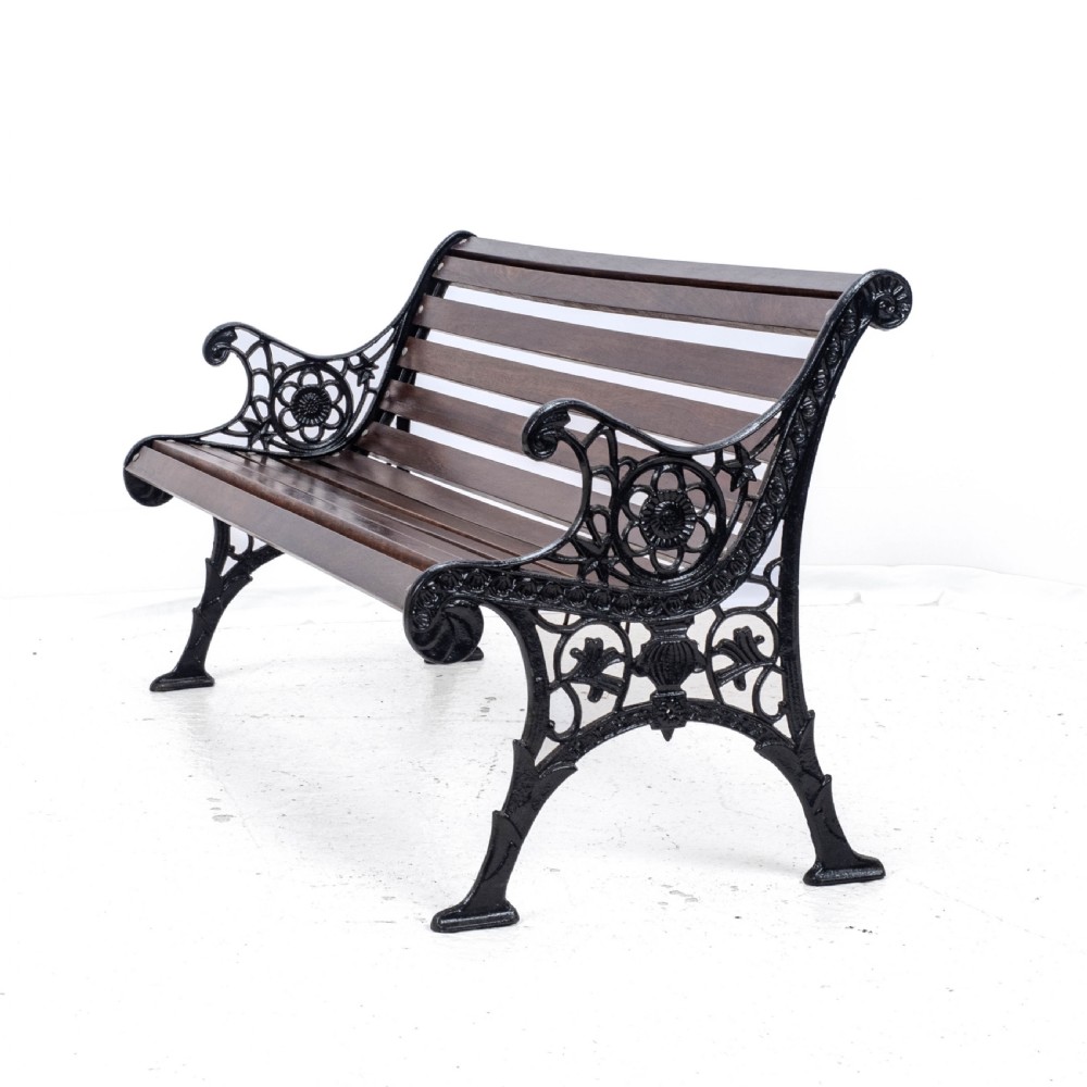 Victorian C19th Cast Iron & Teak Slatted Garden Park Bench 5ft View IX
