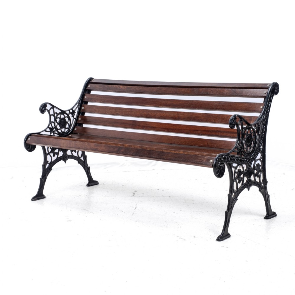 Victorian C19th Cast Iron & Teak Slatted Garden Park Bench 5ft View X