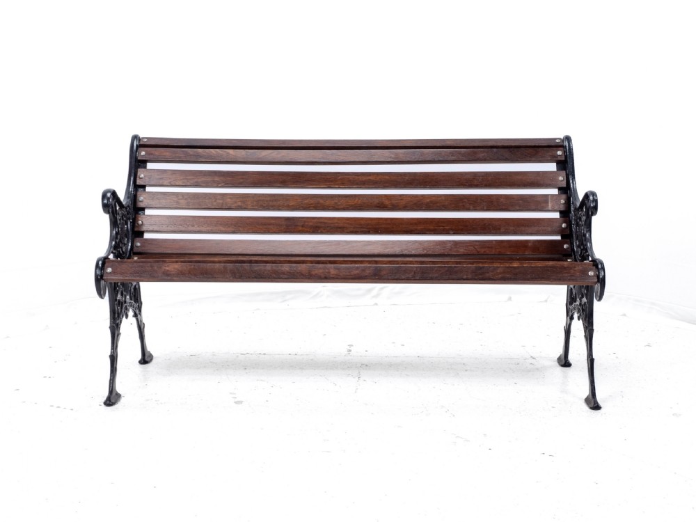 Victorian C19th Cast Iron & Teak Slatted Garden Park Bench 5ft View XI