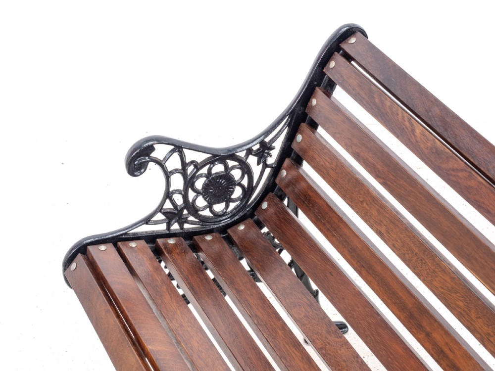 Victorian C19th Cast Iron & Teak Slatted Garden Park Bench 5ft View XIII