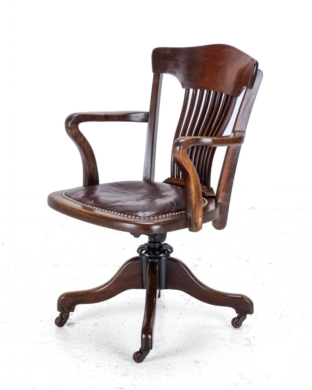 1920's Adjustable, Swivel, Mahogany & Leather Desk Armchair (Chair)