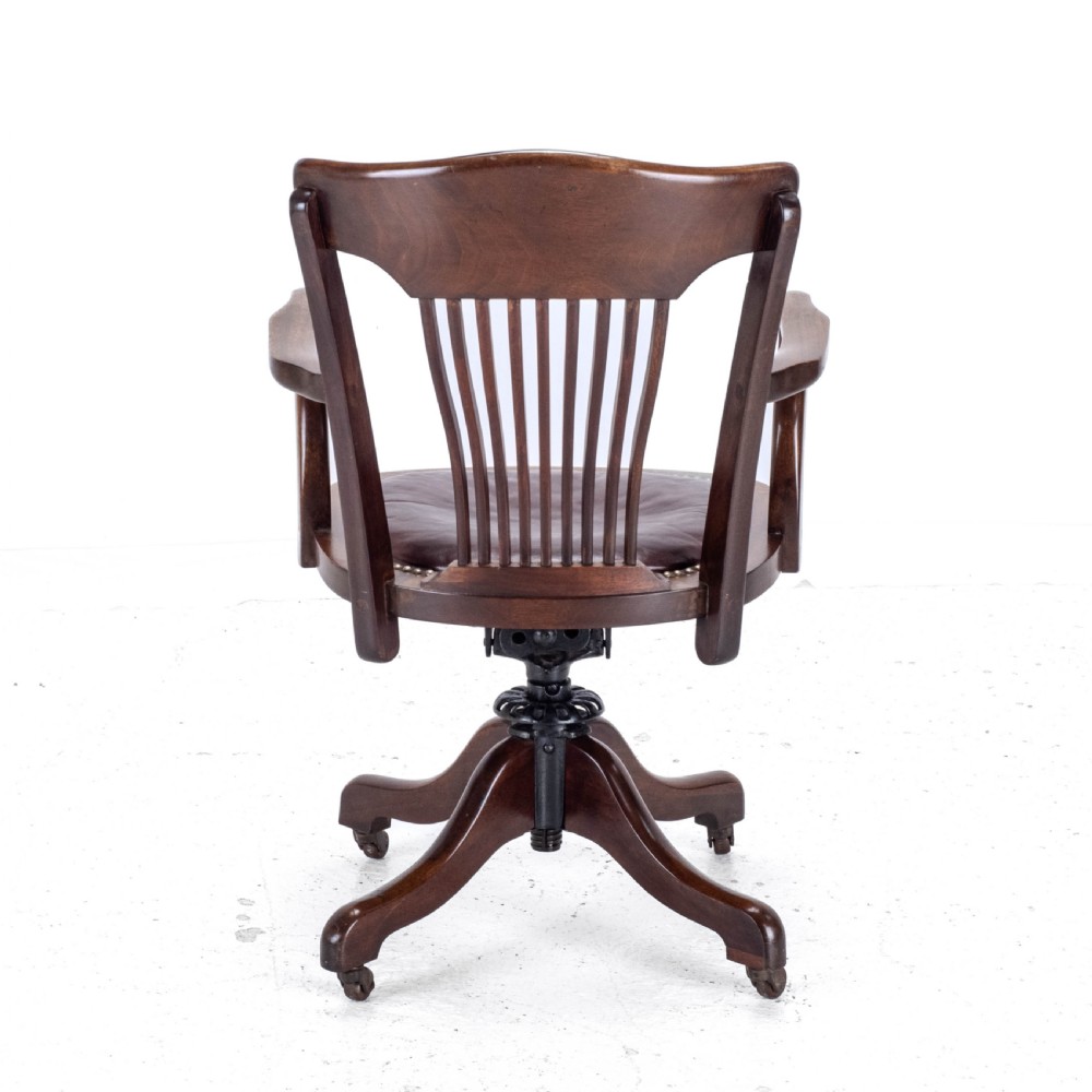 1920's Adjustable, Swivel, Mahogany & Leather Desk Armchair (Chair) View V