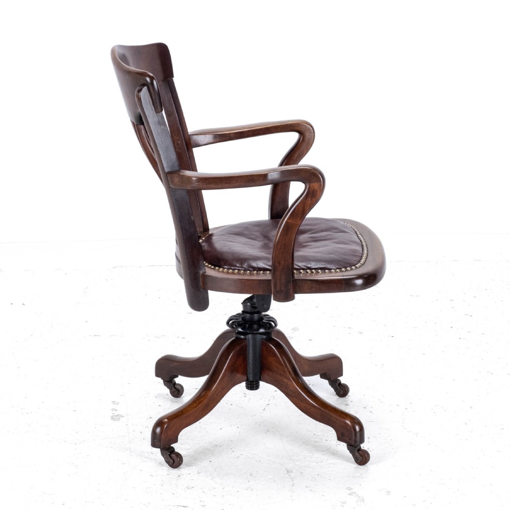 1920's Adjustable, Swivel, Mahogany & Leather Desk Armchair (Chair) View VI