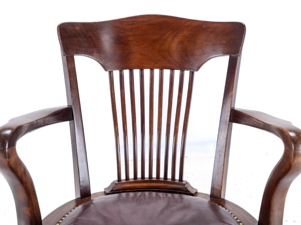 1920's Adjustable, Swivel, Mahogany & Leather Desk Armchair (Chair) View VIII