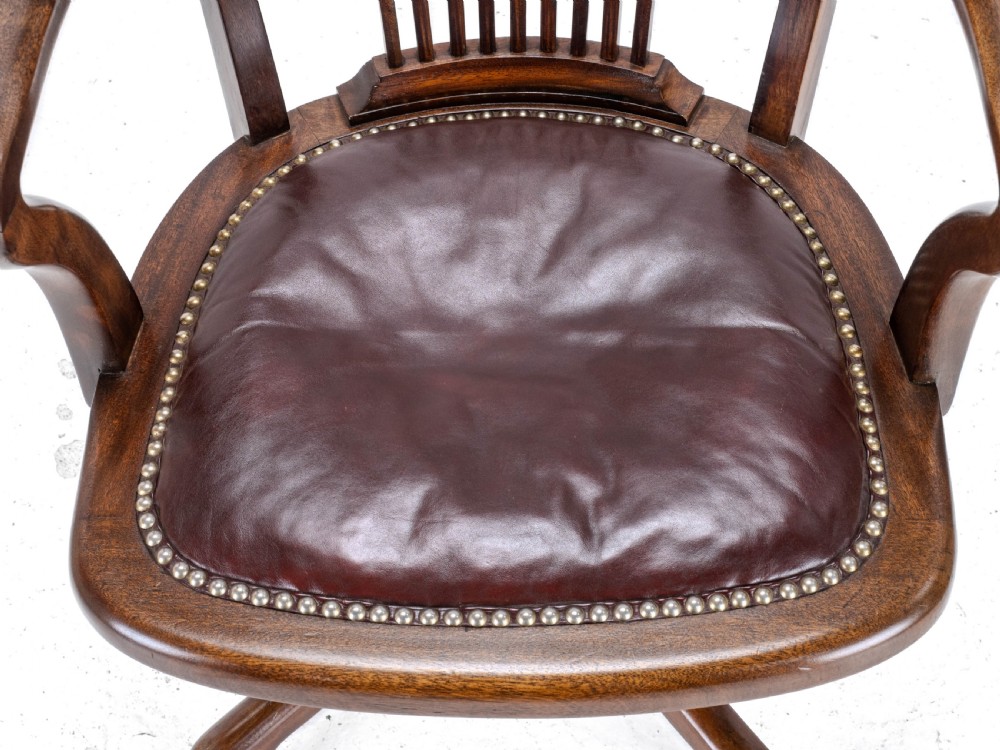 1920's Adjustable, Swivel, Mahogany & Leather Desk Armchair (Chair) View IX