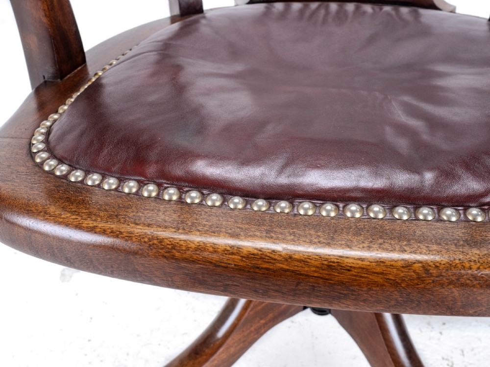 1920's Adjustable, Swivel, Mahogany & Leather Desk Armchair (Chair) View X