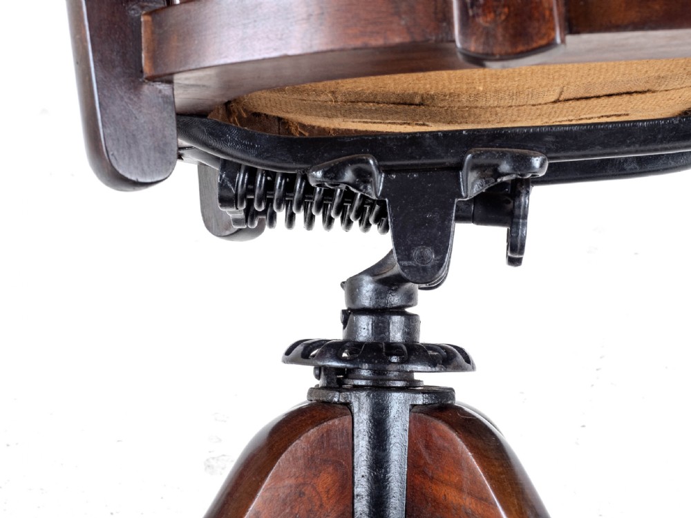 1920's Adjustable, Swivel, Mahogany & Leather Desk Armchair (Chair) View XII