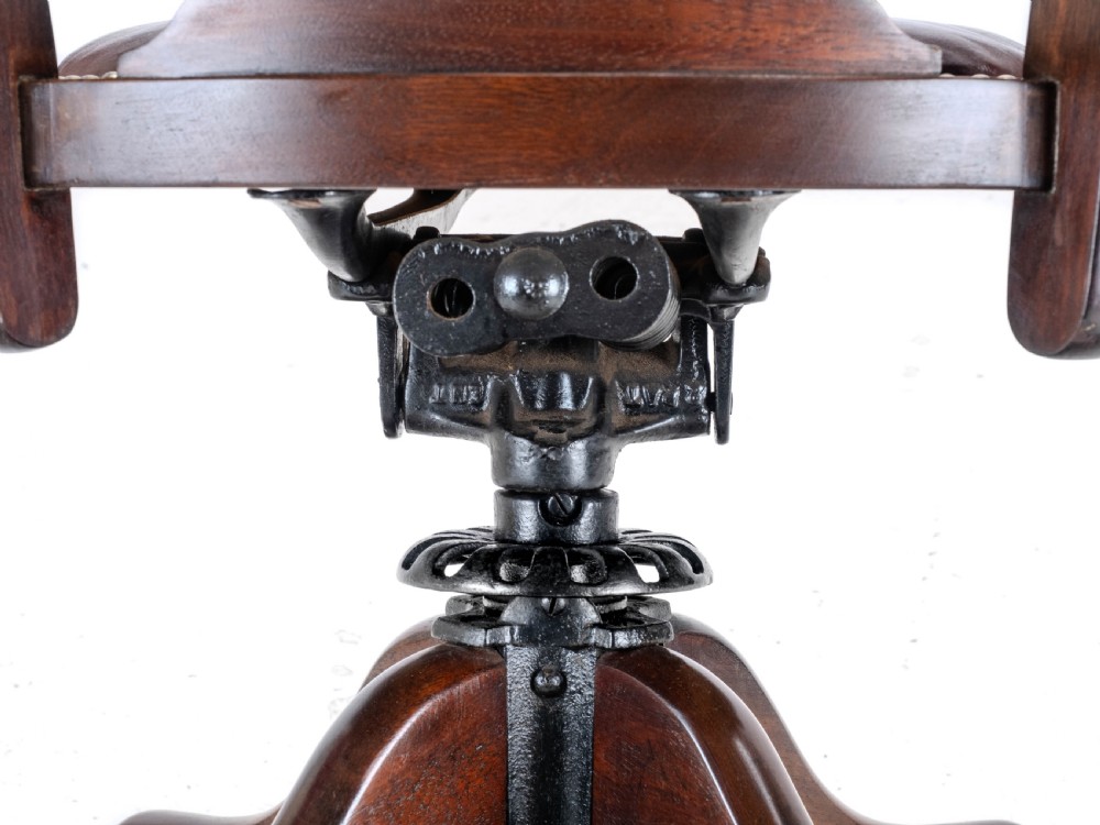 1920's Adjustable, Swivel, Mahogany & Leather Desk Armchair (Chair) View XIV
