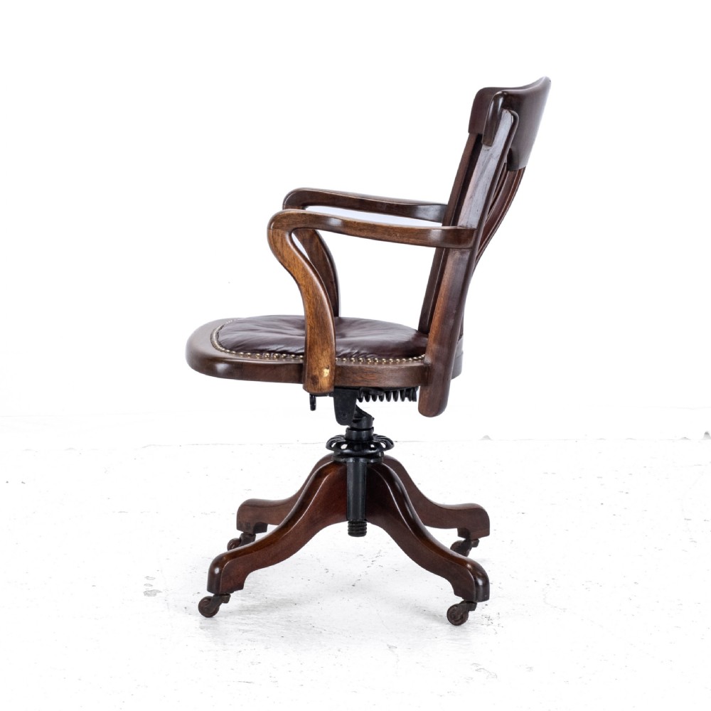 1920's Adjustable, Swivel, Mahogany & Leather Desk Armchair (Chair) View XVII