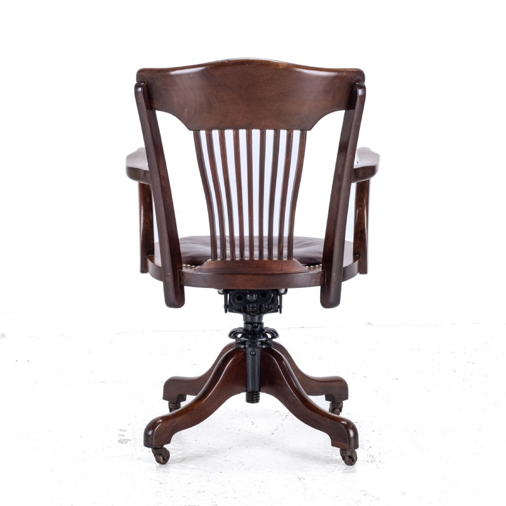 1920's Adjustable, Swivel, Mahogany & Leather Desk Armchair (Chair) View XVIII