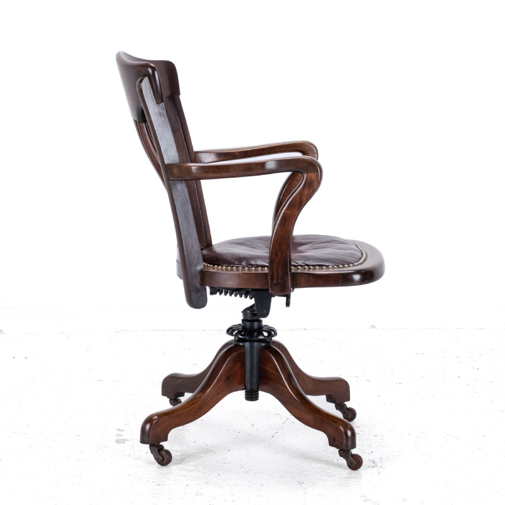 1920's Adjustable, Swivel, Mahogany & Leather Desk Armchair (Chair) View XIX