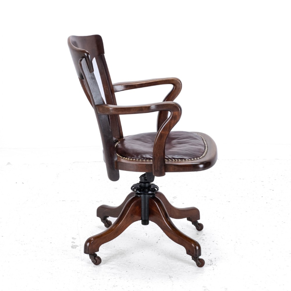 1920's Adjustable, Swivel, Mahogany & Leather Desk Armchair (Chair) View XX