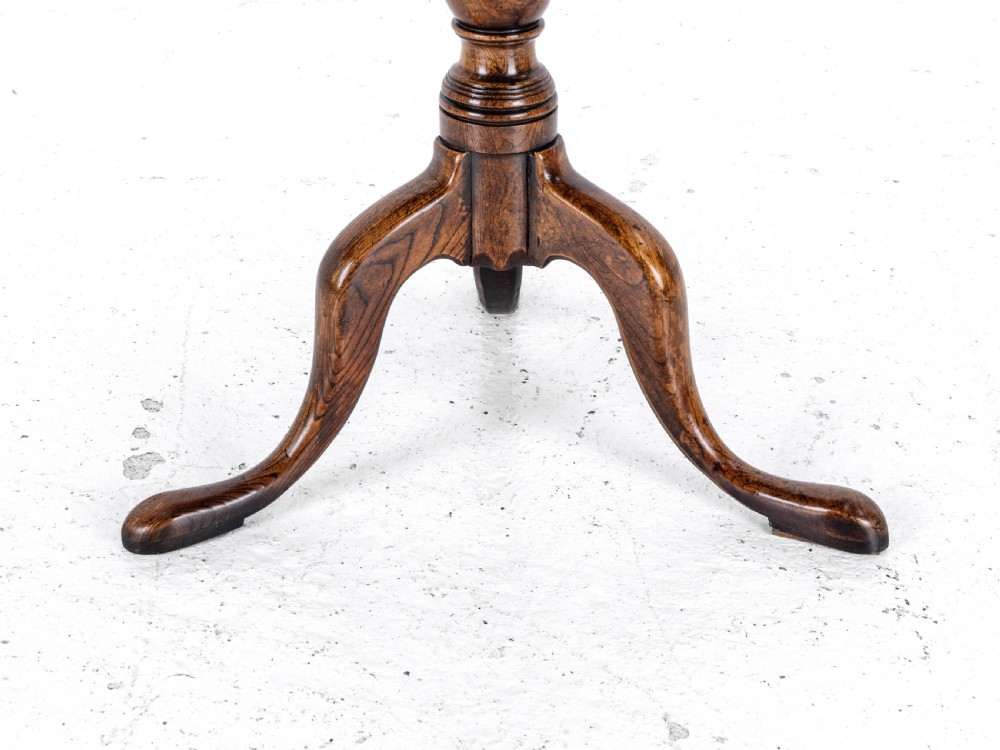 C.18th Burr Elm Tripod Supper Table (Country Georgian George III) View XVI