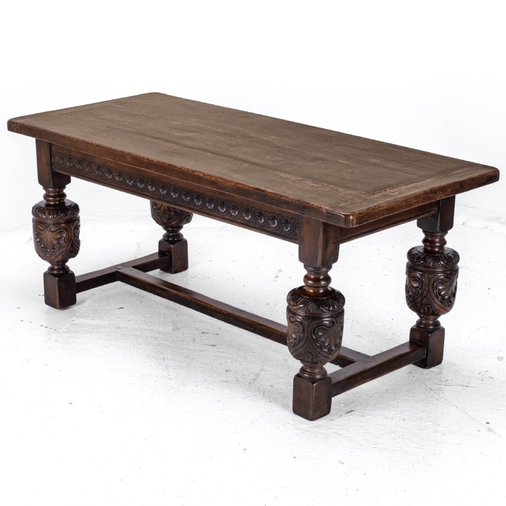 Elizabethan C.16th Revival Carved Oak Refectory Dining Table (c.19th Victorian 6ft)