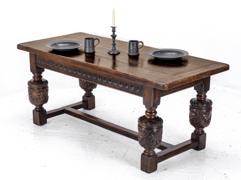 Elizabethan C.16th Revival Carved Oak Refectory Dining Table (c.19th Victorian 6ft) View II