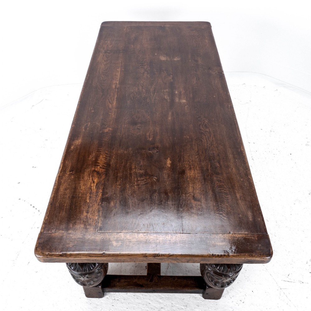 Elizabethan C.16th Revival Carved Oak Refectory Dining Table (c.19th Victorian 6ft) View VII