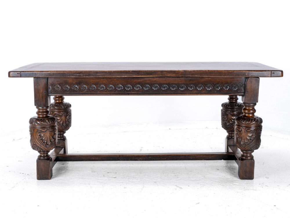 Elizabethan C.16th Revival Carved Oak Refectory Dining Table (c.19th Victorian 6ft) View XI