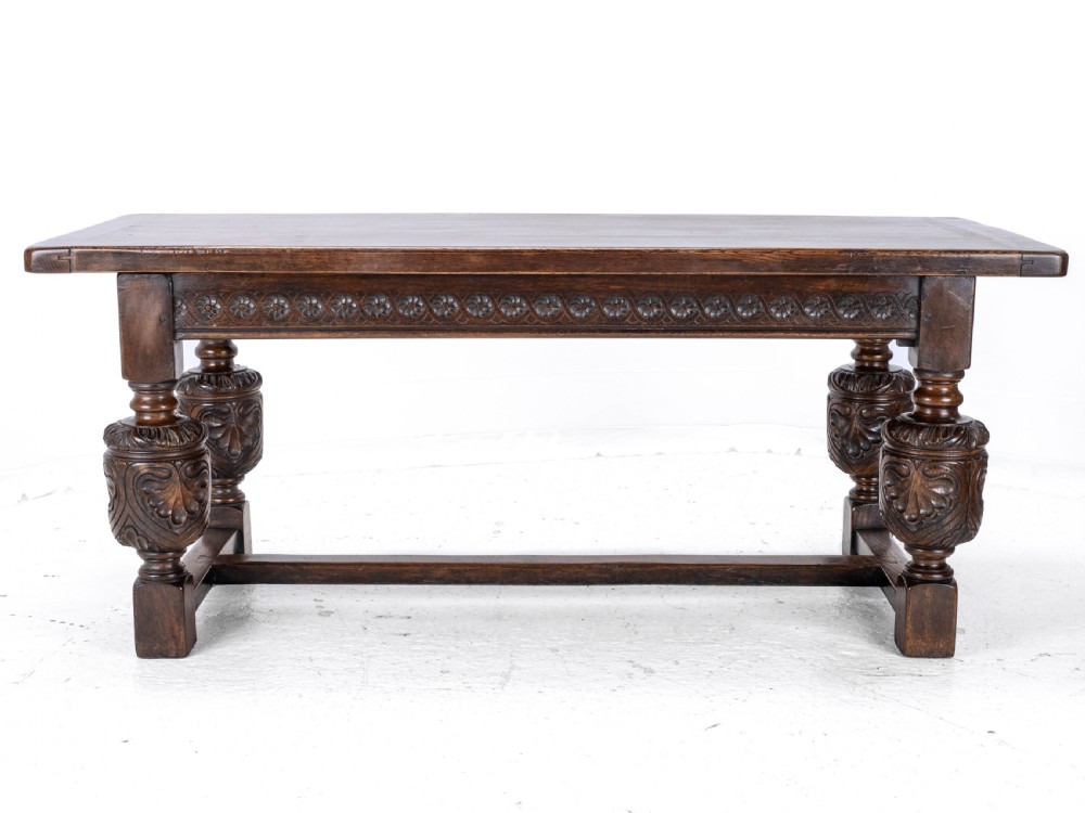 Elizabethan C.16th Revival Carved Oak Refectory Dining Table (c.19th Victorian 6ft) View XIII