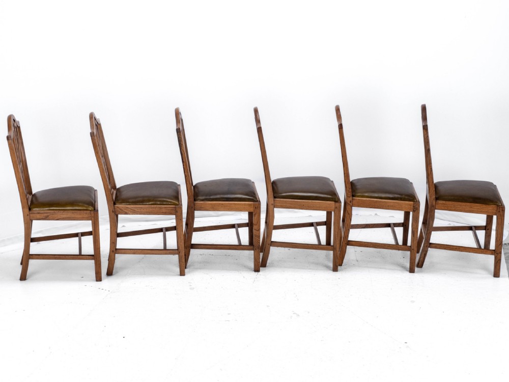 C.18th Elm Hepplewhite Set of 6 Country Dining Chairs with Leather Upholstery (Georgian, George III) View III