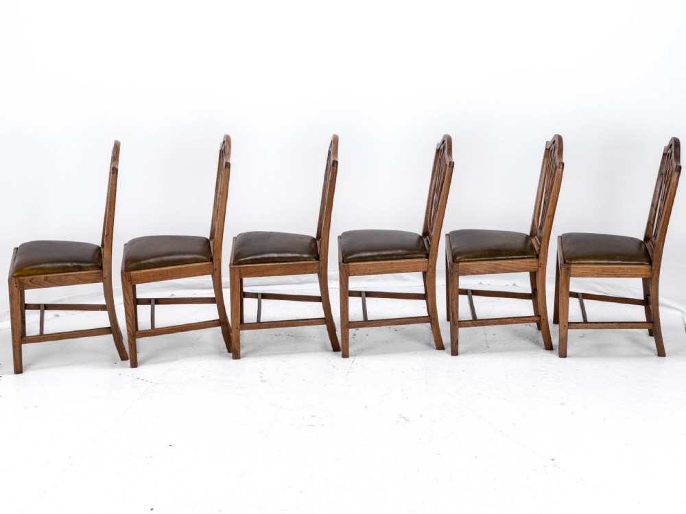 C.18th Elm Hepplewhite Set of 6 Country Dining Chairs with Leather Upholstery (Georgian, George III) View VI