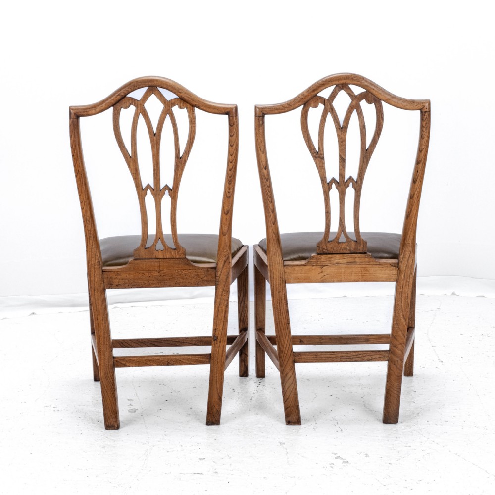 C.18th Elm Hepplewhite Set of 6 Country Dining Chairs with Leather Upholstery (Georgian, George III) View VIII