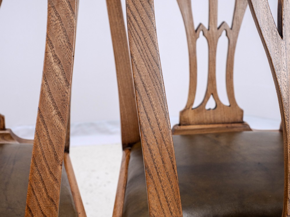 C.18th Elm Hepplewhite Set of 6 Country Dining Chairs with Leather Upholstery (Georgian, George III) View XIII