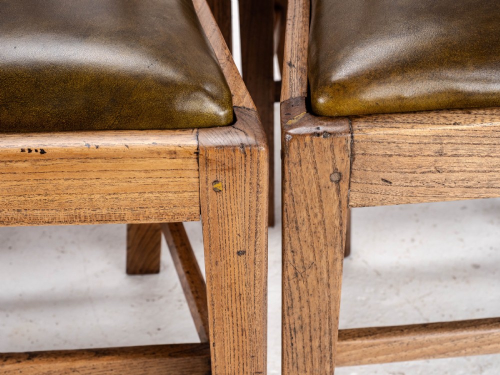 C.18th Elm Hepplewhite Set of 6 Country Dining Chairs with Leather Upholstery (Georgian, George III) View XIV