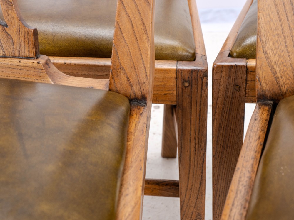 C.18th Elm Hepplewhite Set of 6 Country Dining Chairs with Leather Upholstery (Georgian, George III) View XV