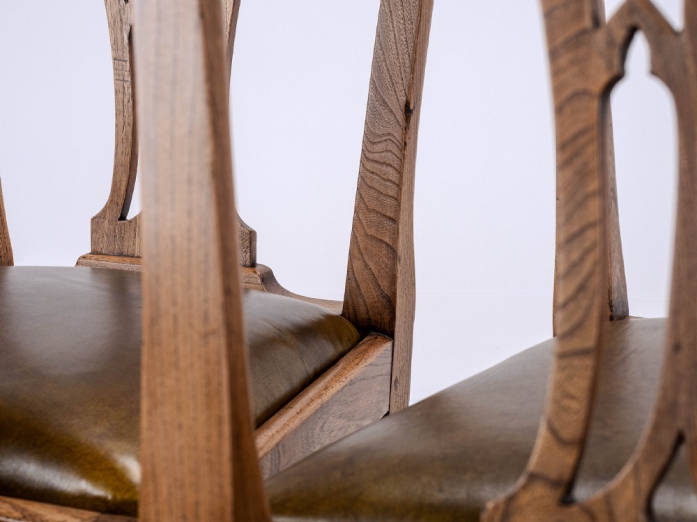C.18th Elm Hepplewhite Set of 6 Country Dining Chairs with Leather Upholstery (Georgian, George III) View XVI