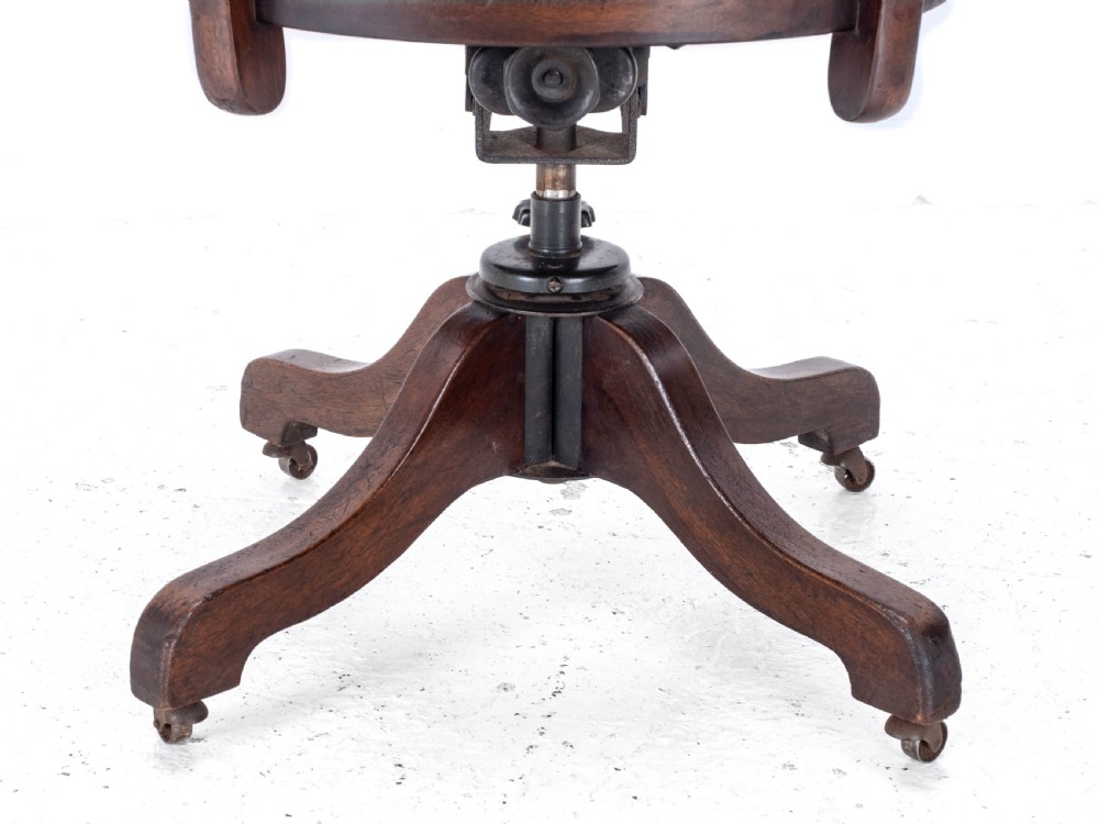 C1920s Mahogany Leather Upholstered Swivel Adjustable Desk Armchair View XIX