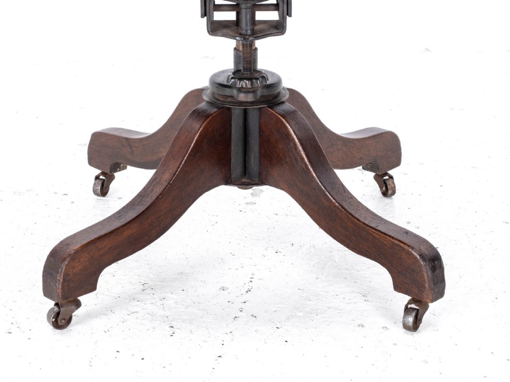 C1920s Mahogany Leather Upholstered Swivel Adjustable Desk Armchair View XXIII