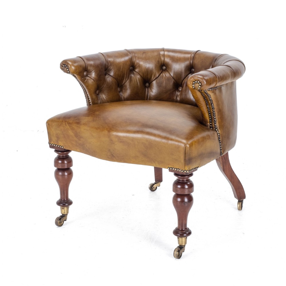 Captains Leather & Mahogany Desk / Tub Chair Armchair C1890 (Victorian) View XIV