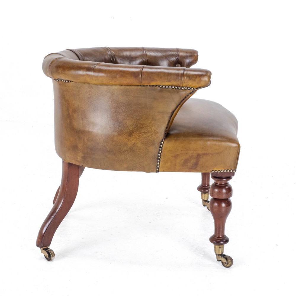 Captains Leather & Mahogany Desk / Tub Chair Armchair C1890 (Victorian) View IV
