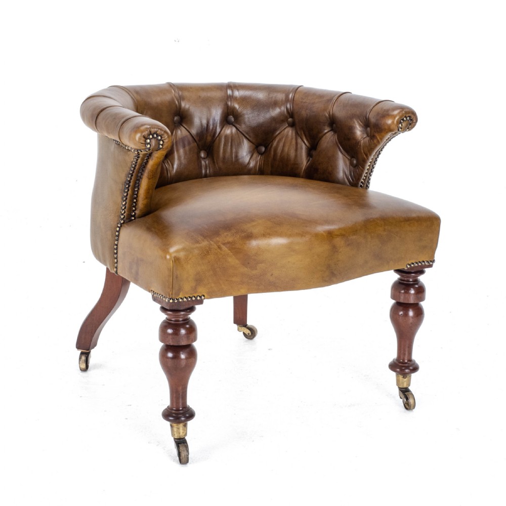 Captains Leather & Mahogany Desk / Tub Chair Armchair C1890 (Victorian) View V