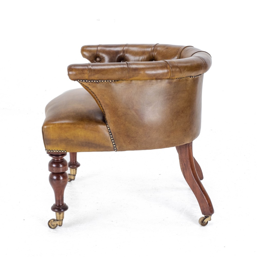 Captains Leather & Mahogany Desk / Tub Chair Armchair C1890 (Victorian) View VII