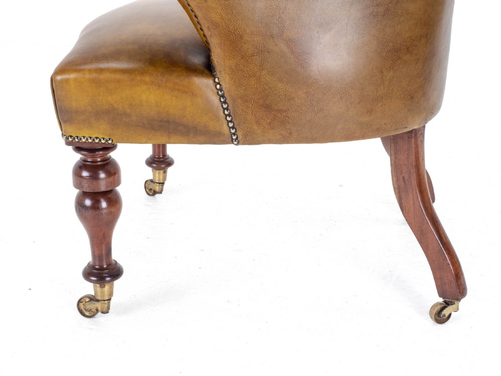 Captains Leather & Mahogany Desk / Tub Chair Armchair C1890 (Victorian) View VIII