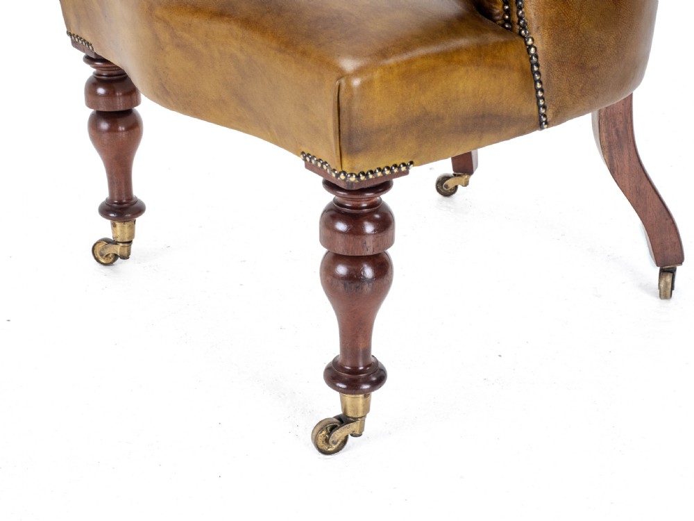 Captains Leather & Mahogany Desk / Tub Chair Armchair C1890 (Victorian) View IX