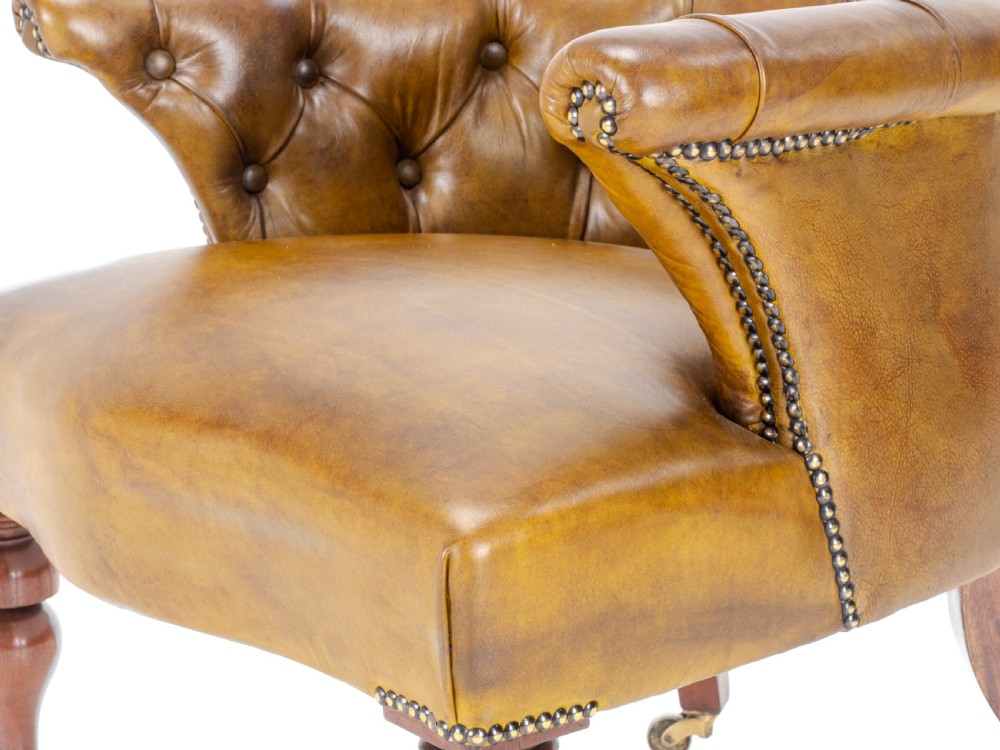 Captains Leather & Mahogany Desk / Tub Chair Armchair C1890 (Victorian) View X