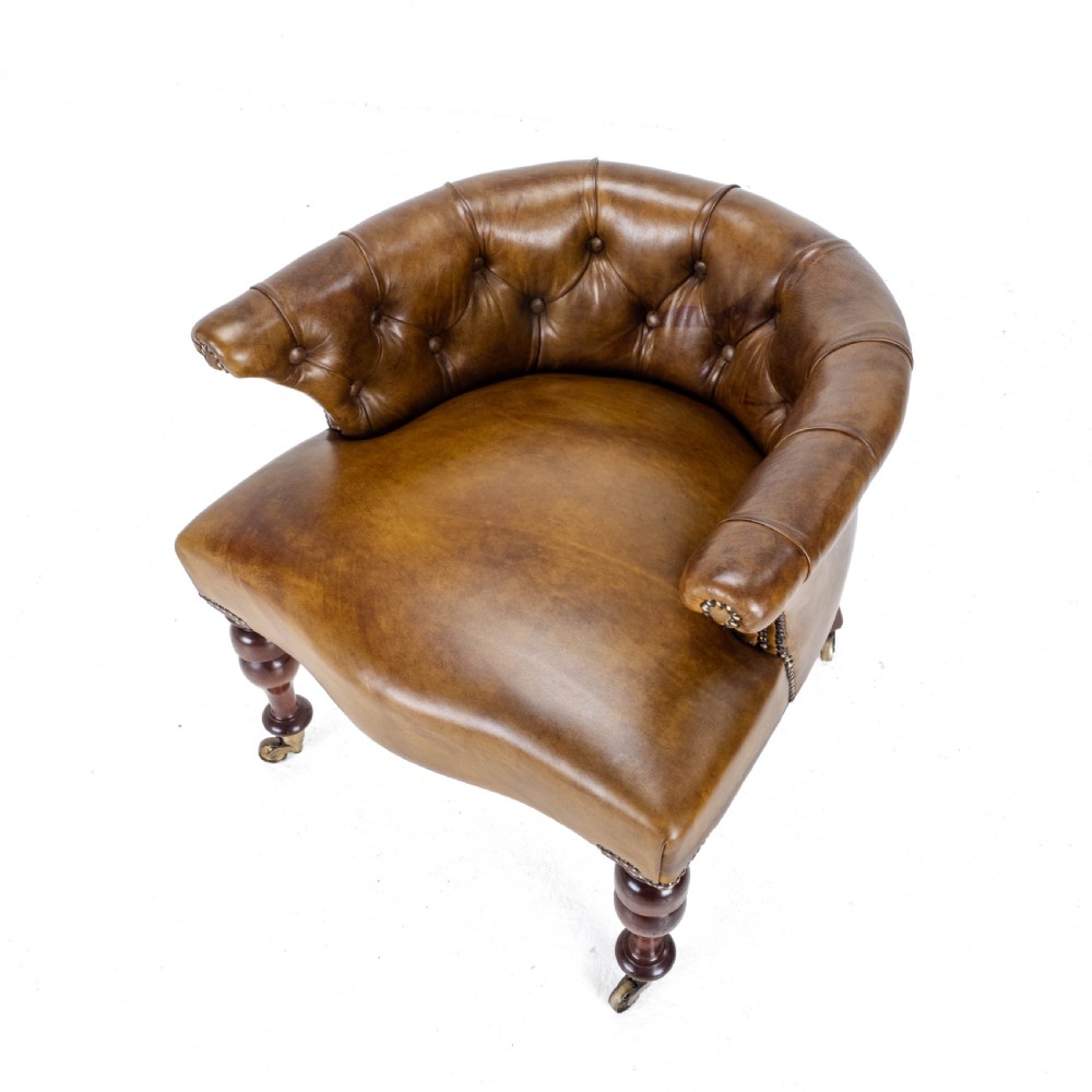 Captains Leather & Mahogany Desk / Tub Chair Armchair C1890 (Victorian) View XII