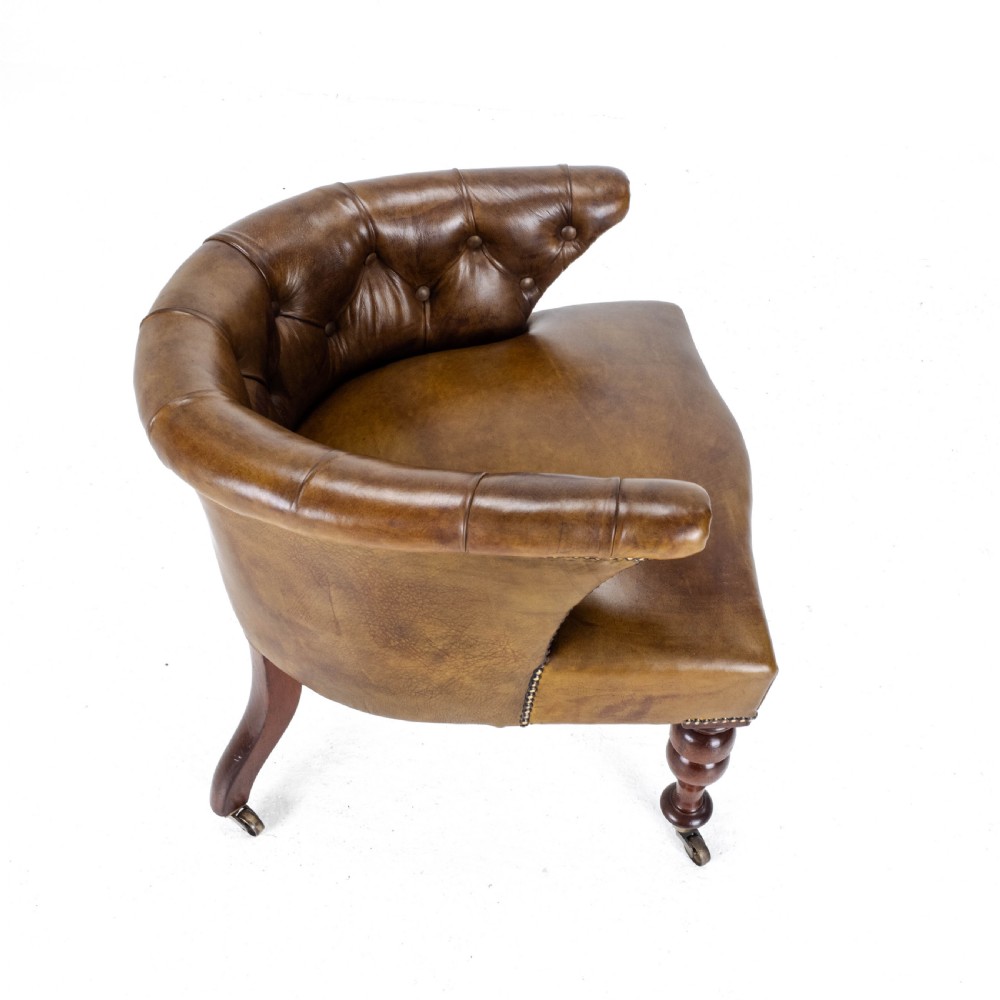 Captains Leather & Mahogany Desk / Tub Chair Armchair C1890 (Victorian) View XIII