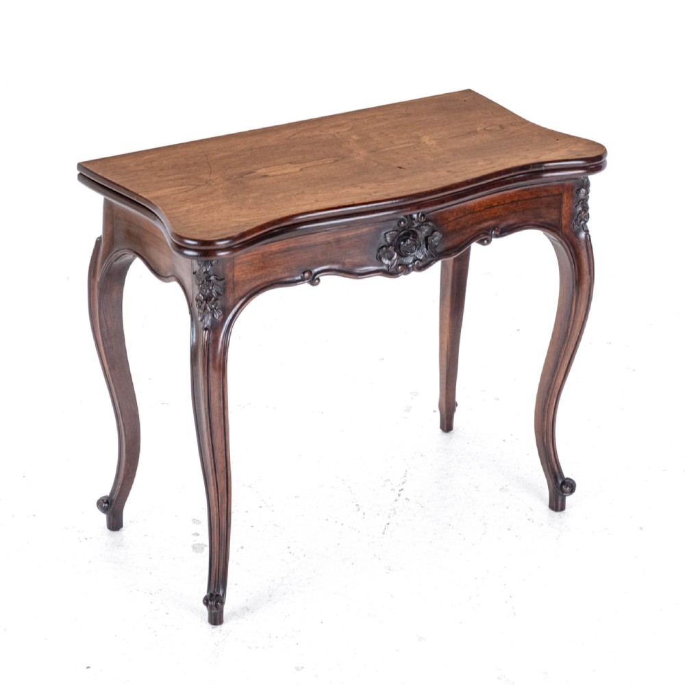 French Rococo Rosewood Console Fold Over Card / Games Table C1860 (Victorian) View V