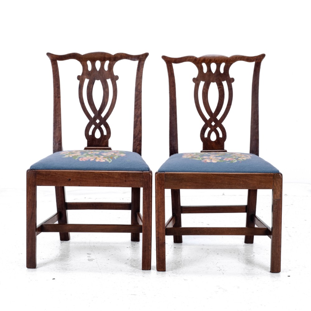 Late C18th Pair of Fruitwood Chippendale Country Tapestry Dining Chairs (Georgian) View II