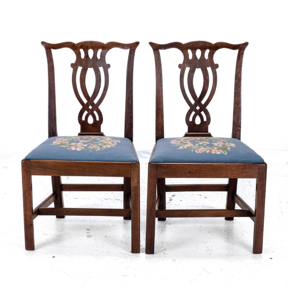 Late C18th Pair of Fruitwood Chippendale Country Tapestry Dining Chairs (Georgian) View V