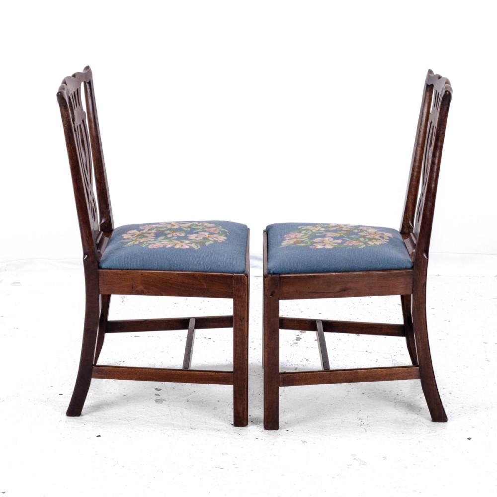 Late C18th Pair of Fruitwood Chippendale Country Tapestry Dining Chairs (Georgian) View VI