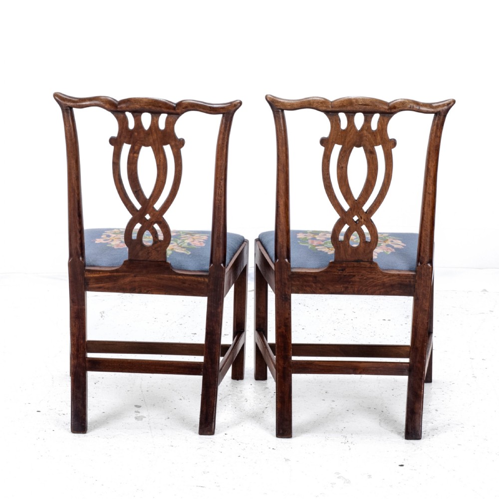 Late C18th Pair of Fruitwood Chippendale Country Tapestry Dining Chairs (Georgian) View VII