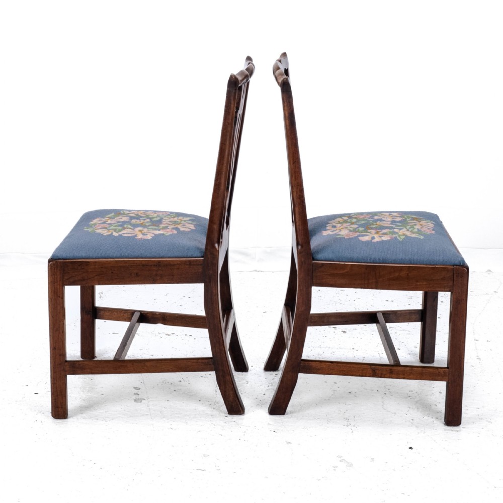 Late C18th Pair of Fruitwood Chippendale Country Tapestry Dining Chairs (Georgian) View VIII