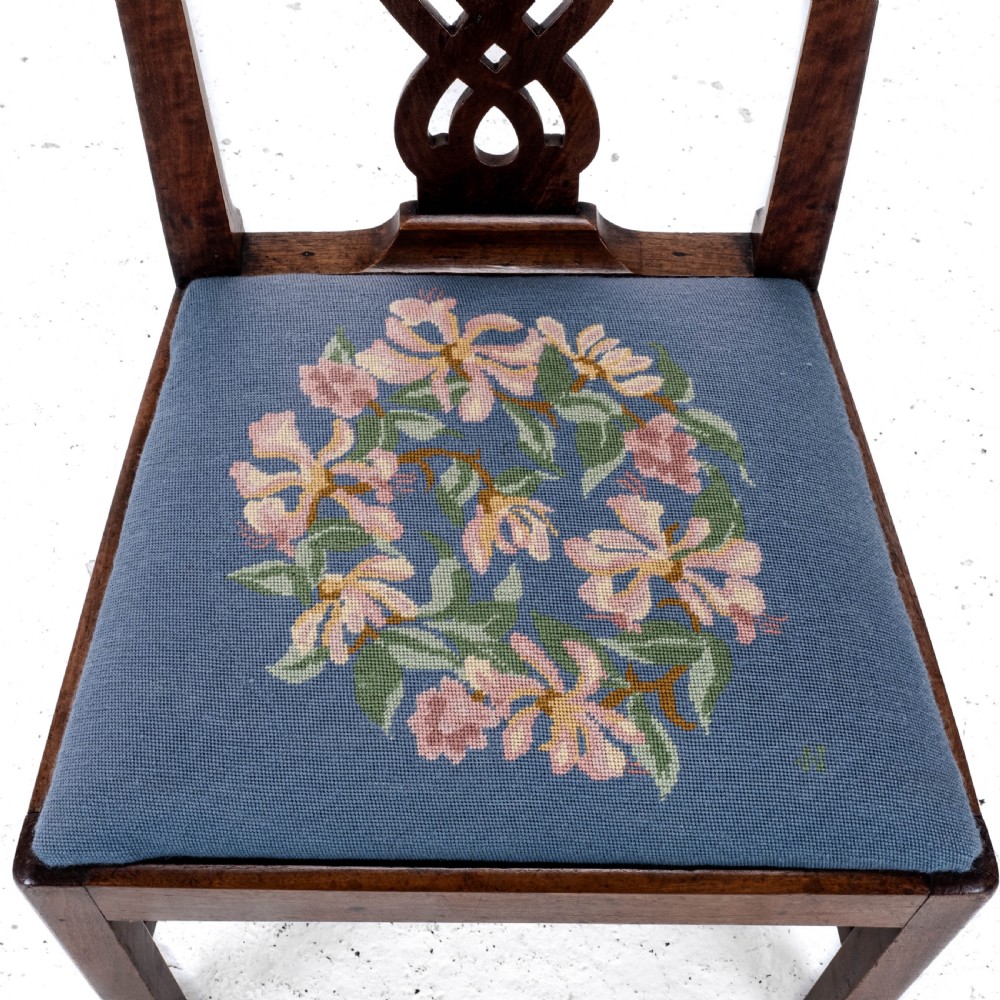 Late C18th Pair of Fruitwood Chippendale Country Tapestry Dining Chairs (Georgian) View IX