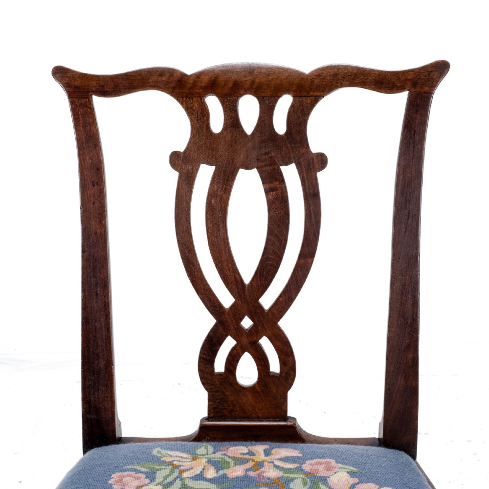Late C18th Pair of Fruitwood Chippendale Country Tapestry Dining Chairs (Georgian) View XI