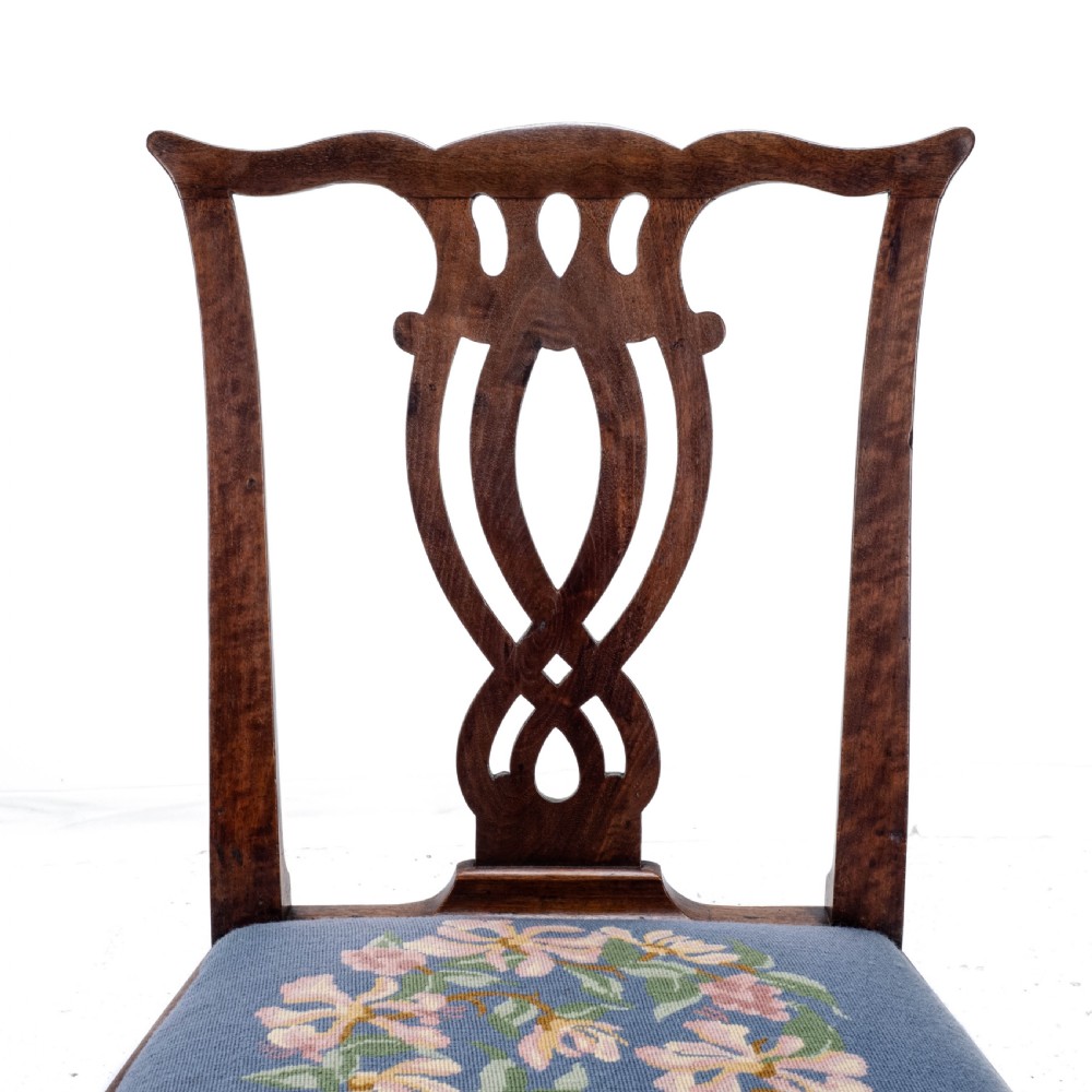 Late C18th Pair of Fruitwood Chippendale Country Tapestry Dining Chairs (Georgian) View XII