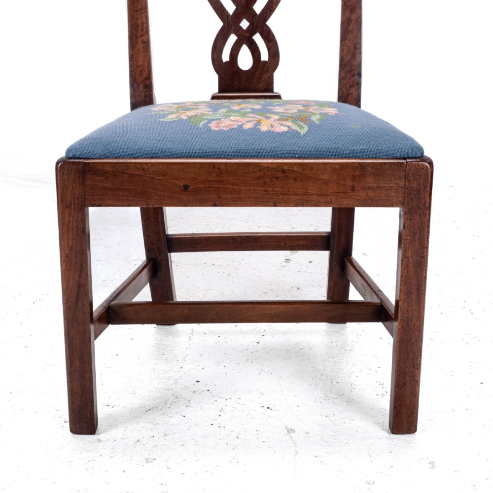 Late C18th Pair of Fruitwood Chippendale Country Tapestry Dining Chairs (Georgian) View XIII
